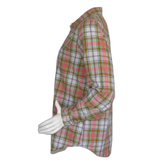 J.CREW Top/Blouse, M, Boy Fit, Plaid, Pink/Green, Long sleeve, 2 button cuff - Picture 7 of 13